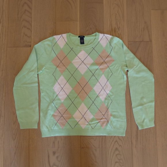 IZOD Vintage Green/Brown/White Argyle Ladies Large Sweater - Picture 1 of 4